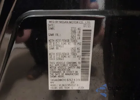 2015 Nissan Pathfinder Sv from USA, damaged, VIN 5N1AR2MM7FC692439